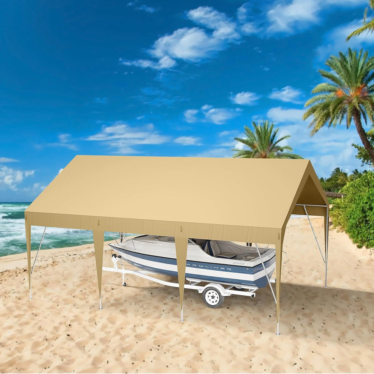 12x20ft Heavy Duty Carport Outdoor Car Canopy UV Resistant Waterproof Party Tent All-Season Portable Garage Gazebo Shelter for Car, Storage Shed (Earthy Yellow)
