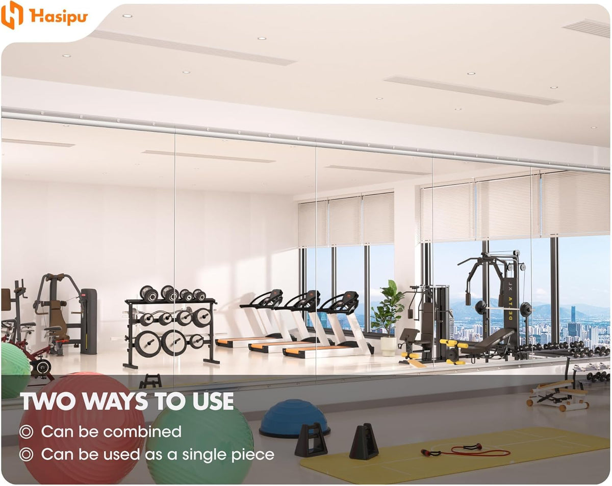 Hasipu Home Gym Mirror 48" L x 24" W - 3PCS Large Full Body Mirror for Yoga, Wall-Mounted Mirrors for Fitness, Garage, Dance Studio, 0.16in Tempered Glass Frameless