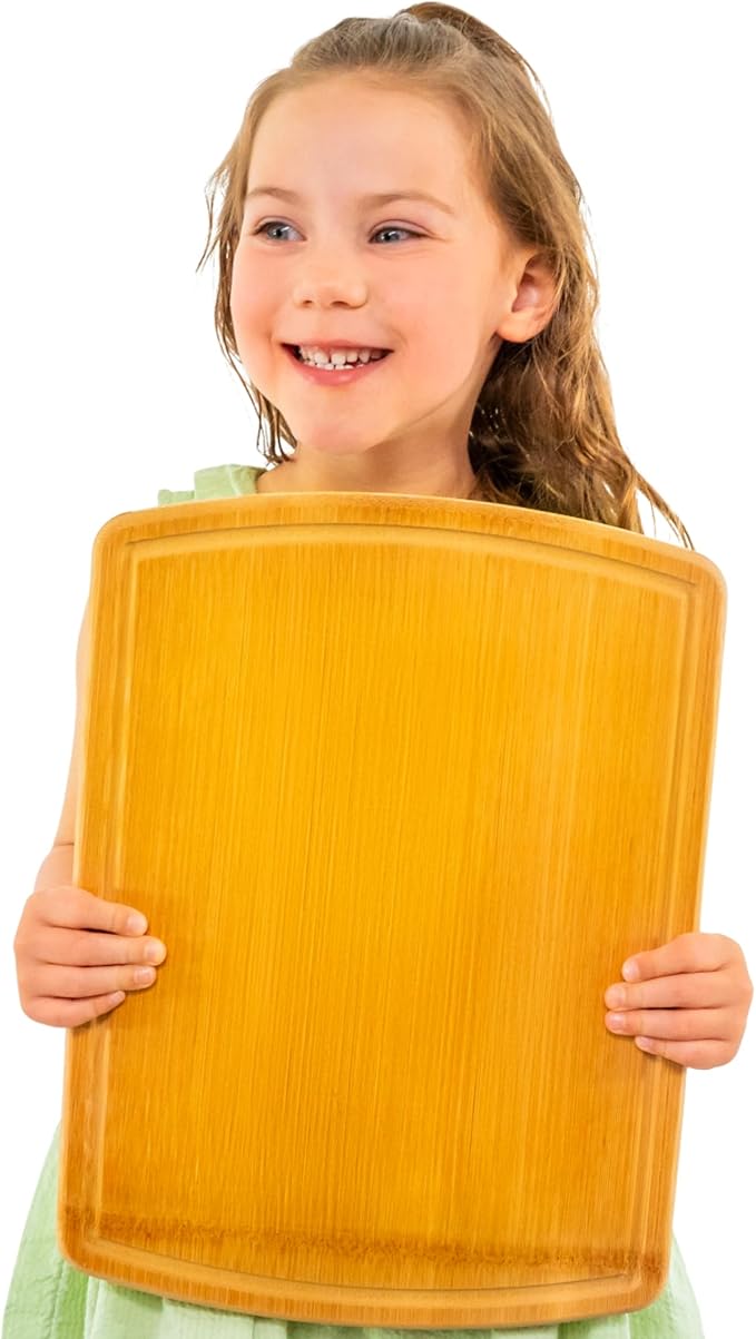 Bamboo Cutting Board – 15 Inch Wood Cutting Boards for Kitchen with Glue-Free Surface™ & Juice Groove – Non-Toxic, FSC-Certified, Durable Wooden Chopping Board