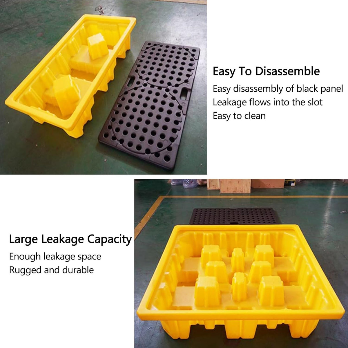 2 Drum Containment Spill Pallet, Polyethylene Low Profile Paint Bucket Tray, Industrial Garage Storage Detachable Shipping Leakproof Platform (Color : Yellow-5 Pack, Size : 13.4"x13.4"x2.6"