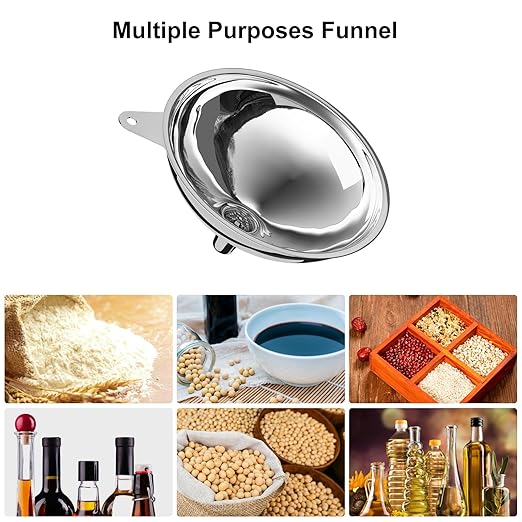 serinar Stainless Steel Large Funnel with Filter (5.7 in. X 1 in. Mouth) with 50 mesh Stainless Steel Food Filter, Metal Funnel for Bottle Filling, Food Funnel for Oil, Juice, Coffee, Honey, Milk
