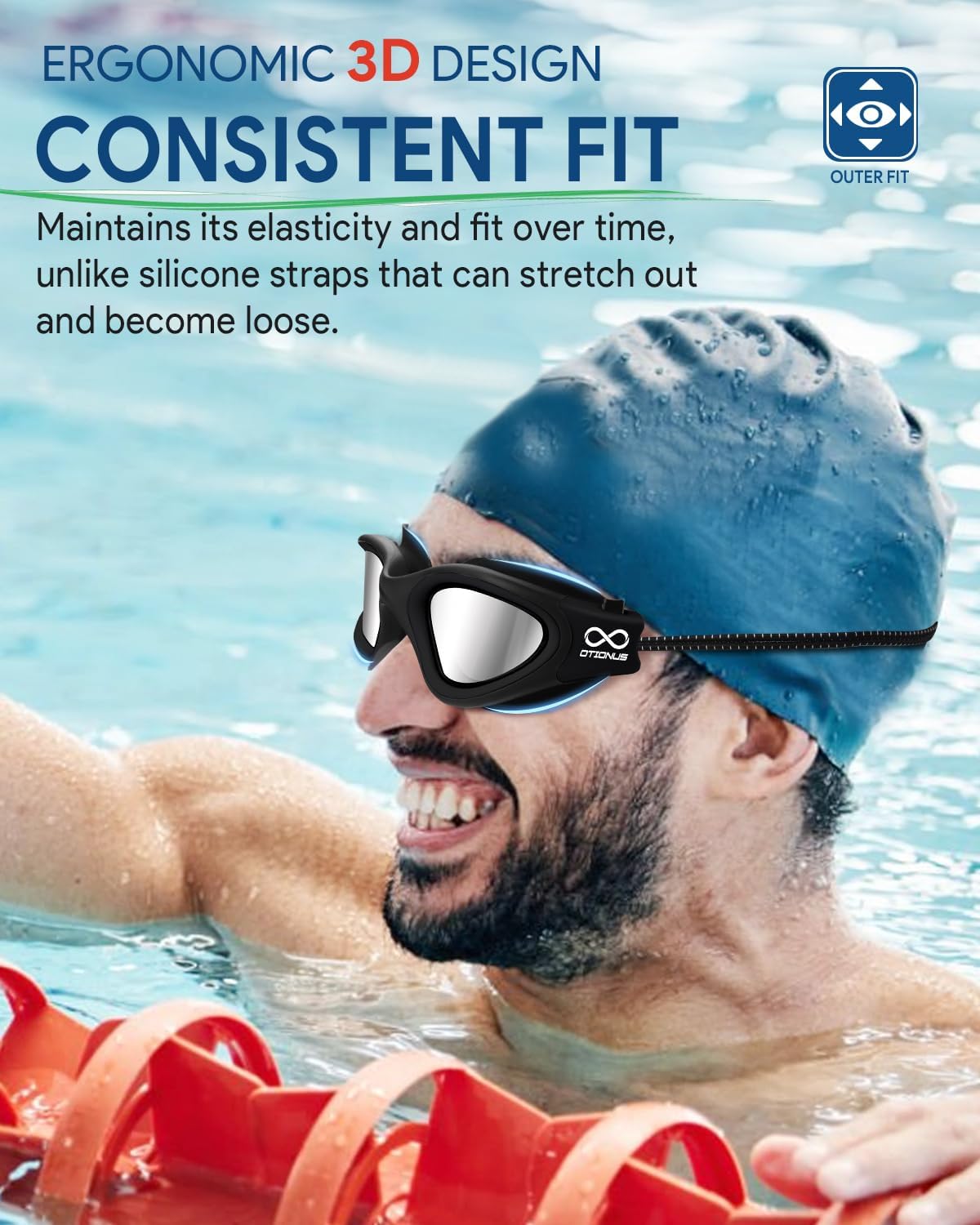 Swim Goggles, Polarized Adult Swimming Goggles Bungee Strap No Hair Pulling Anti-fog Pool Goggles for Men Women