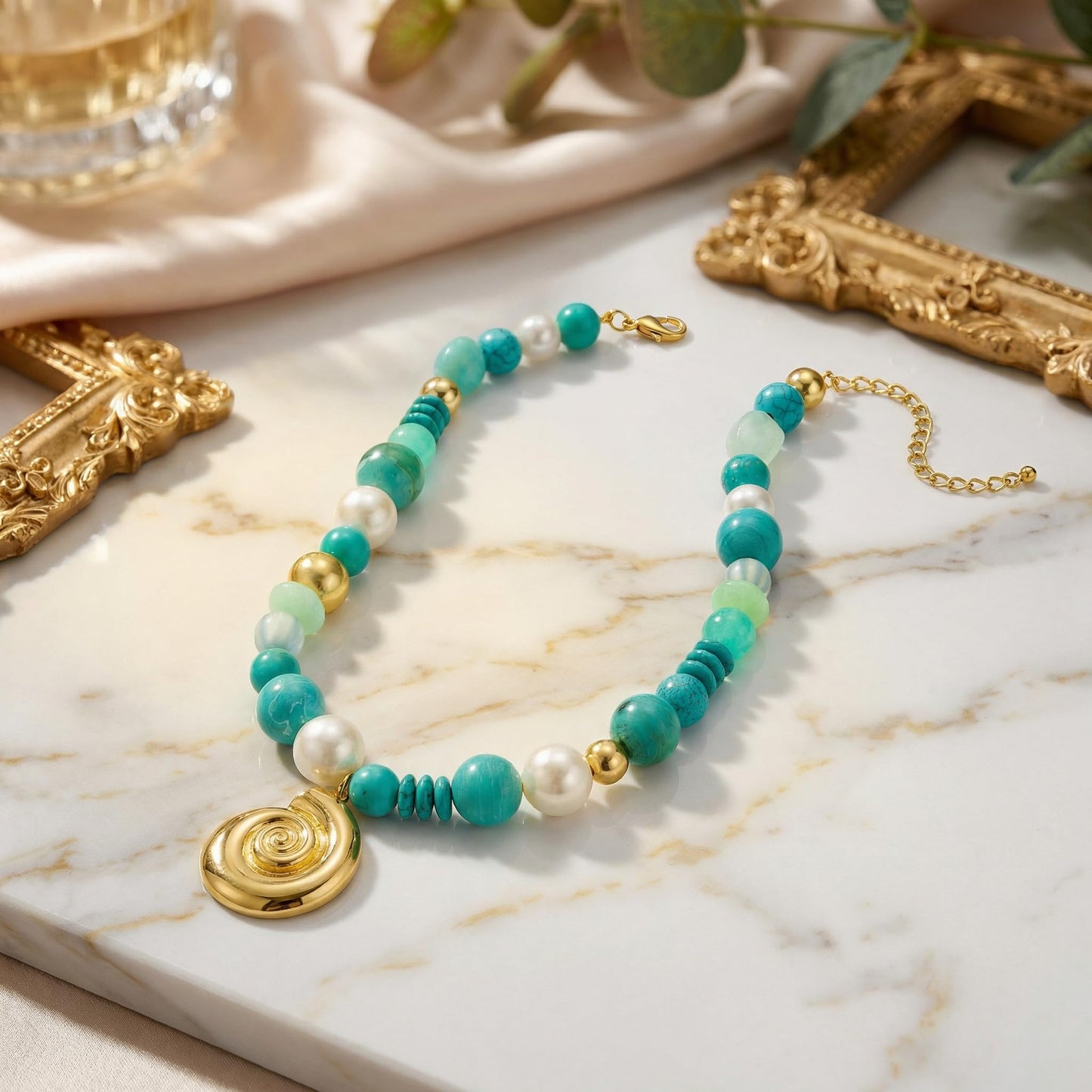 CLASSYZINT Beaded Necklace with Gold Shell Pendant Statement Necklace for Women Boho Summer Party Everyday Wear