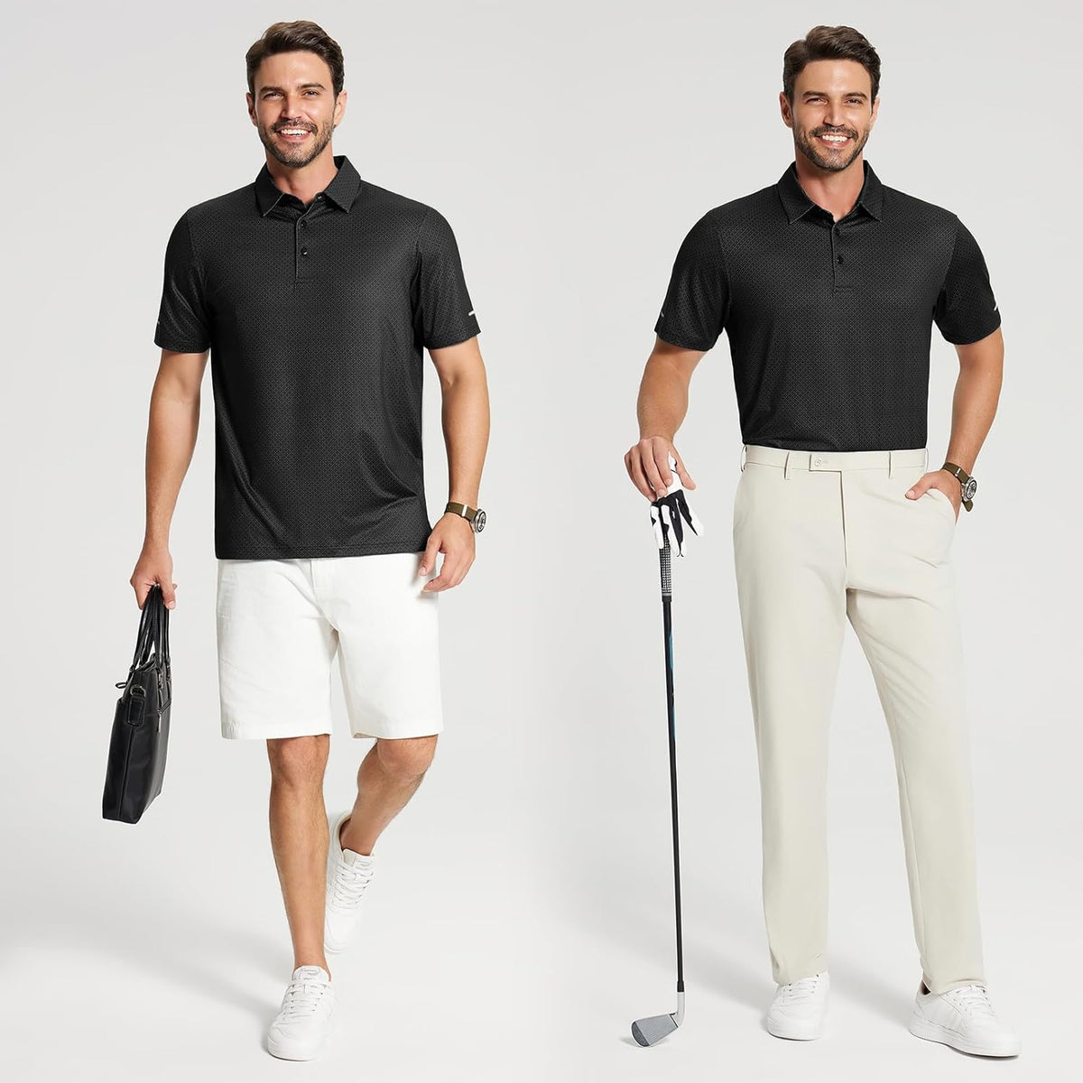Golf Shirts for Men - Moisture Wicking Short Sleeve Performance Sport Casual Striped Collared Mens Polo Shirt