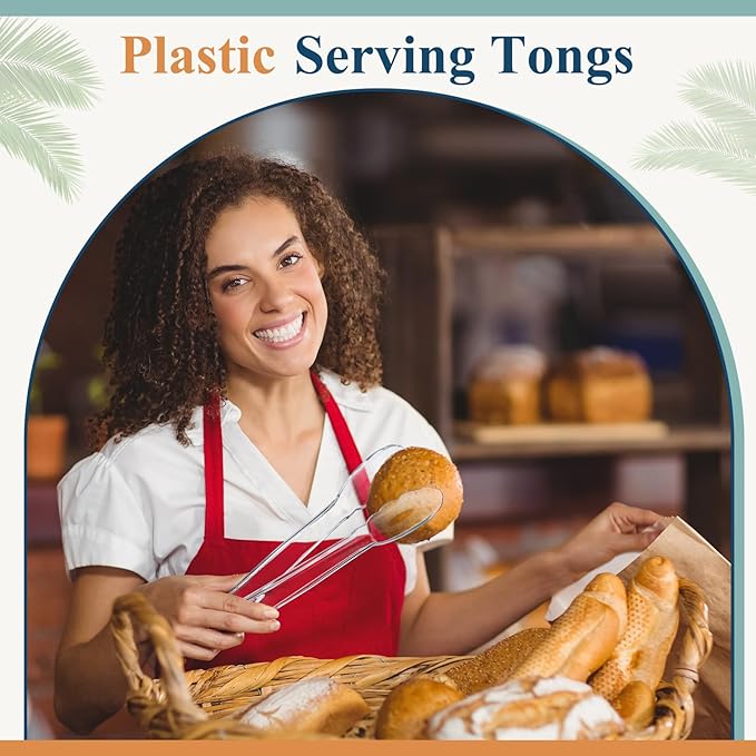 Tessco for you 50 Pcs Plastic Tongs for Serving Bulk, 9 Inch Plastic Disposable Serving Tongs, Heavy Duty Salad Tong for Kitchen, Buffet, BBQ, Events & Catering (Transparent)