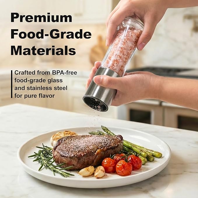 Aelga Salt Grinder with Silicone Funnel - 4oz Glass Manual Mills with Adjustable Ceramic Core, Refillable Kitchen Gadget