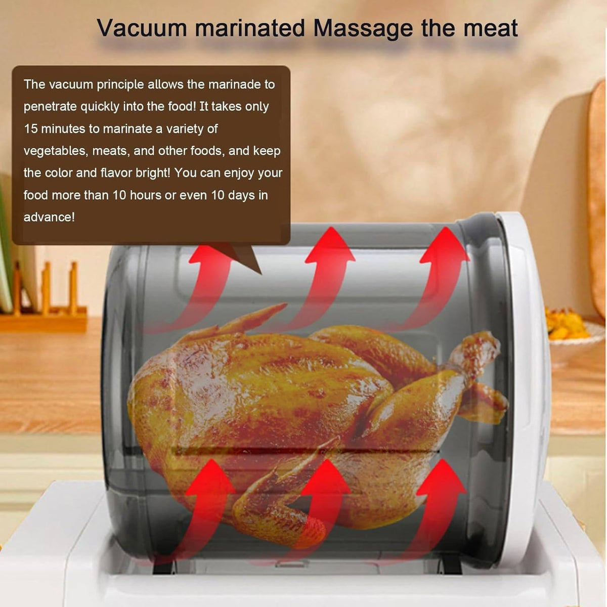 Vacuum Meat Tumbler Marinator, Automatic Electric Tumbler Marinating Machine, Canister Meat & Vegetable Marinator, for Chicken, Burger, Marinated, Bacon