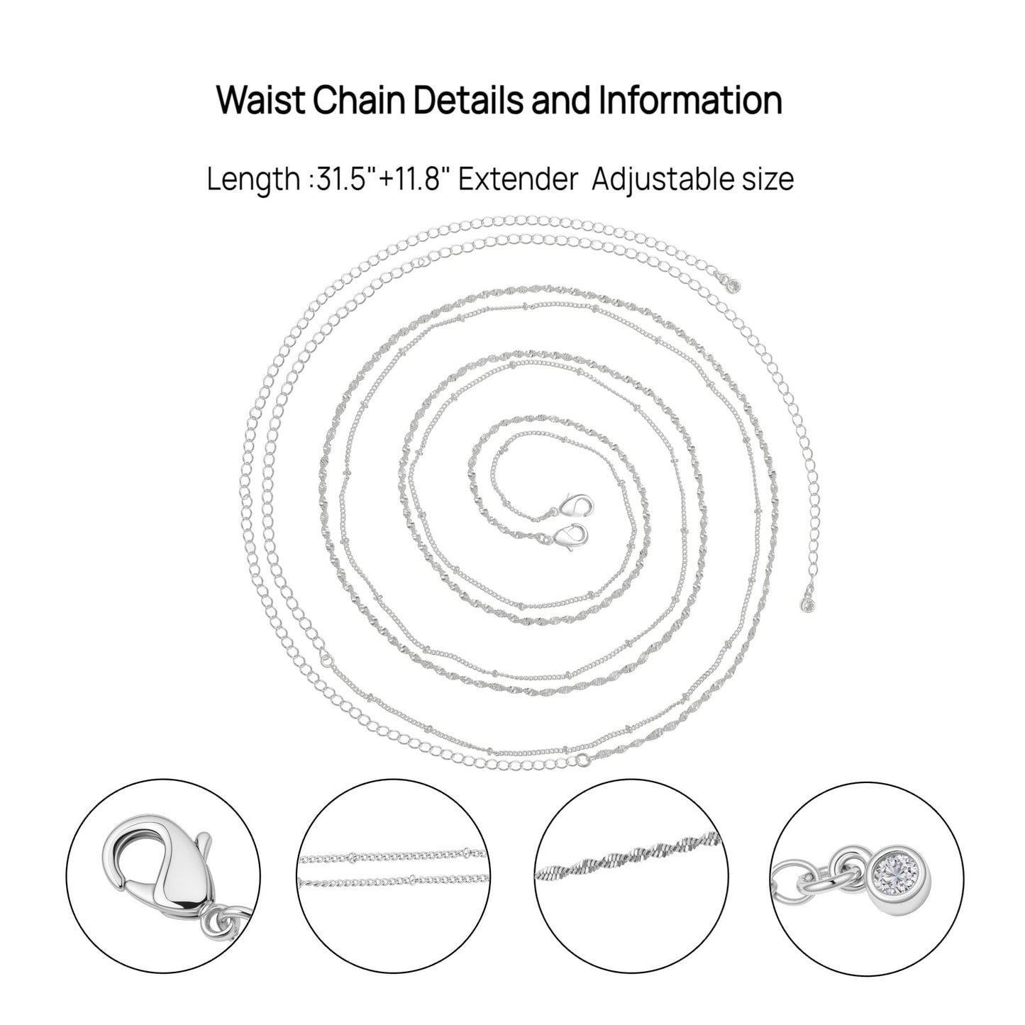 QILMILY Waist Chain Belt for Women - Silver Layered Body Chains Dainty Boho Beach Sexy Bikini Adjustable Belly Chain Jewelry Accessories for Women
