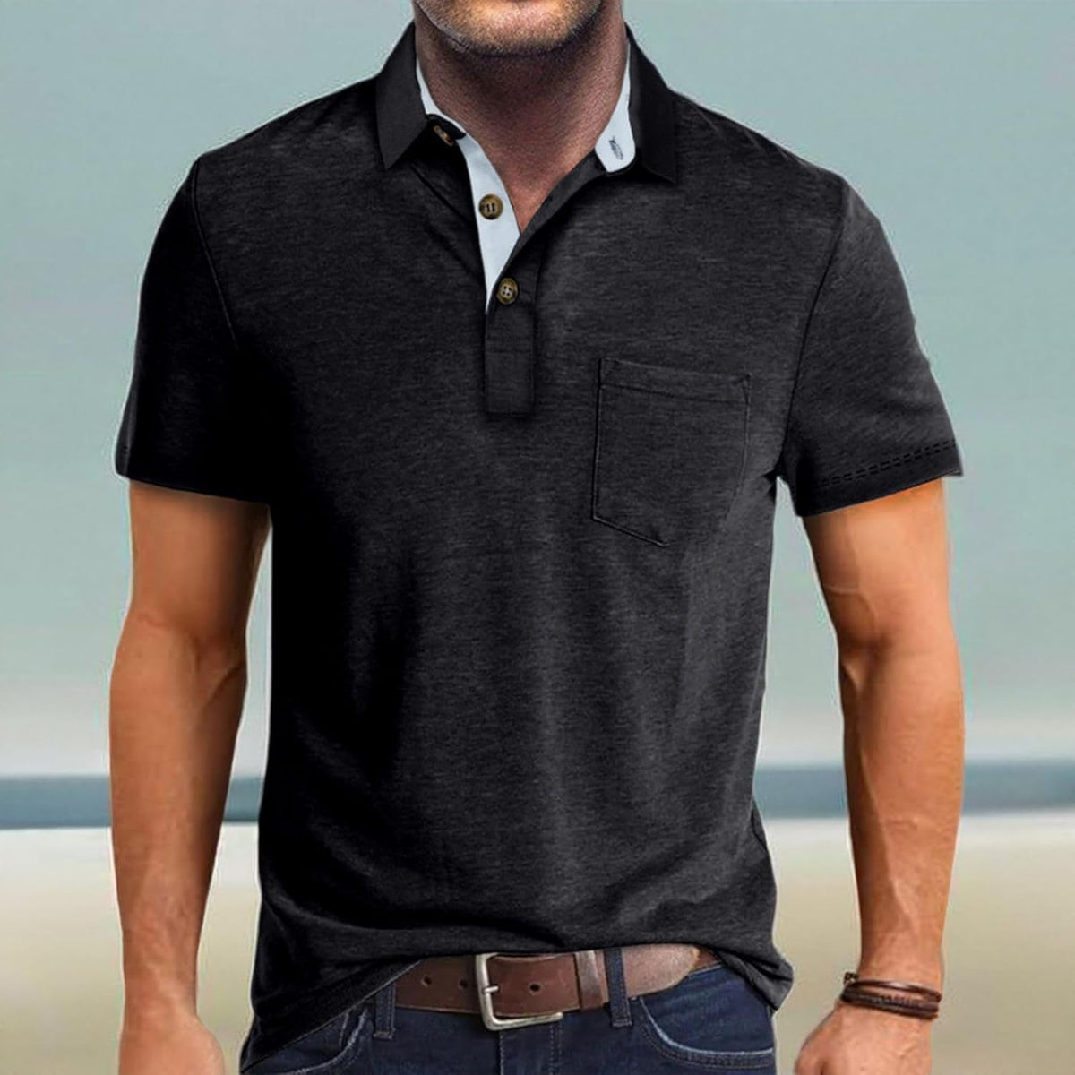 Men's Casual Polo Shirts Classic Button Basic Short Sleeve Shirt Solid Color Cotton Tees Golf Stylish Tops