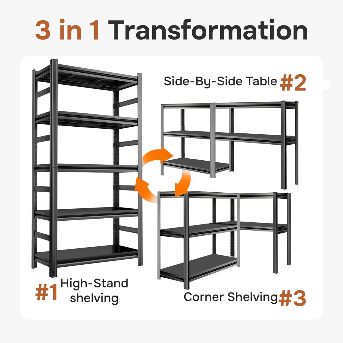 40" W Metal Garage Shelving Unit 3500LBS Metal Storage Shelves 5 Tier Adjustable Shelving Unit Garage Shelves for Kitchen Warehouse Pantry Basement, 71.2" H x 40" W x 17.7" D, Black