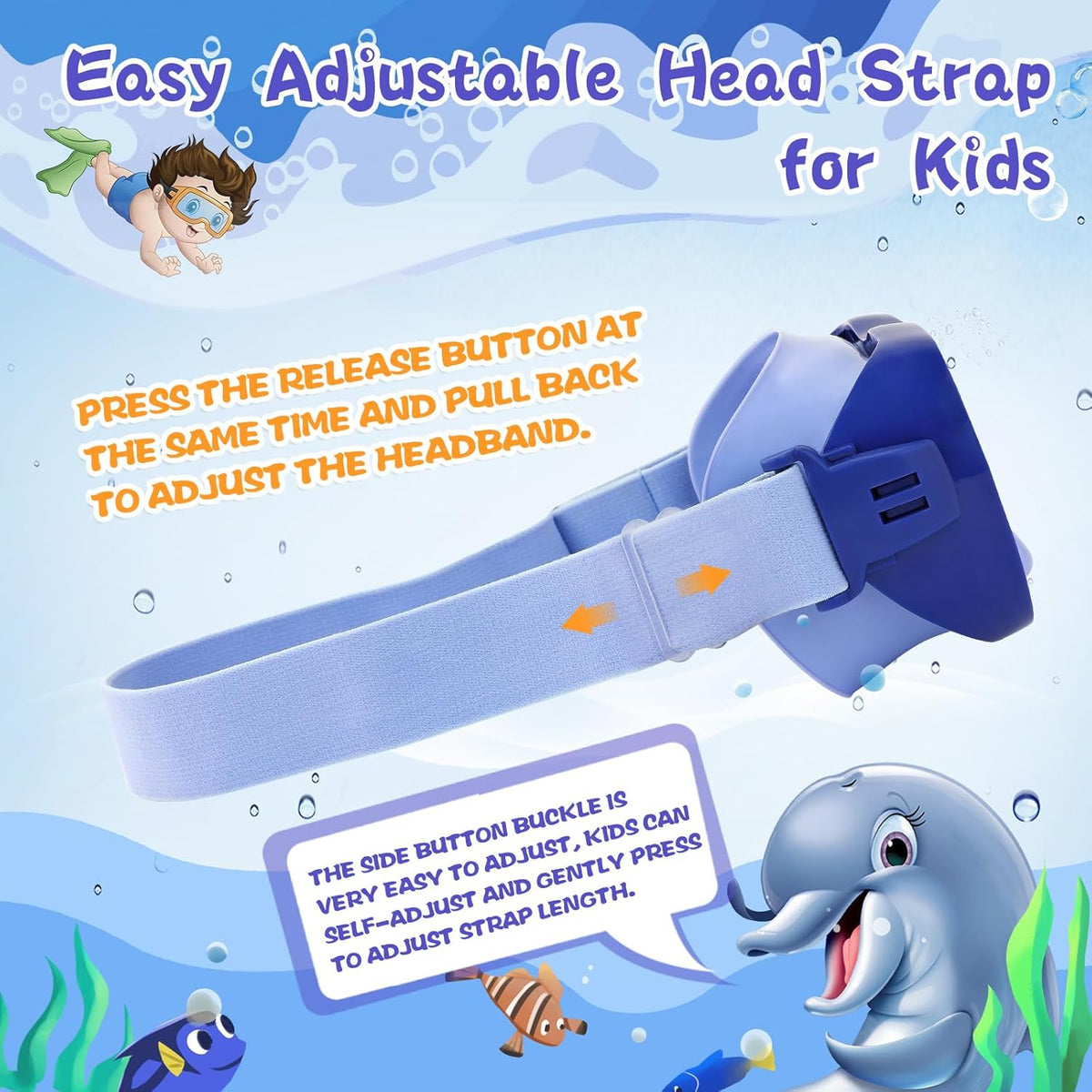 Kids Swim Goggles 180° Snorkel Diving Mask with Nose Cover, Anti-Fog Kids Swimming Goggles with Elastic Fabric Strap for Kids Boys Girls