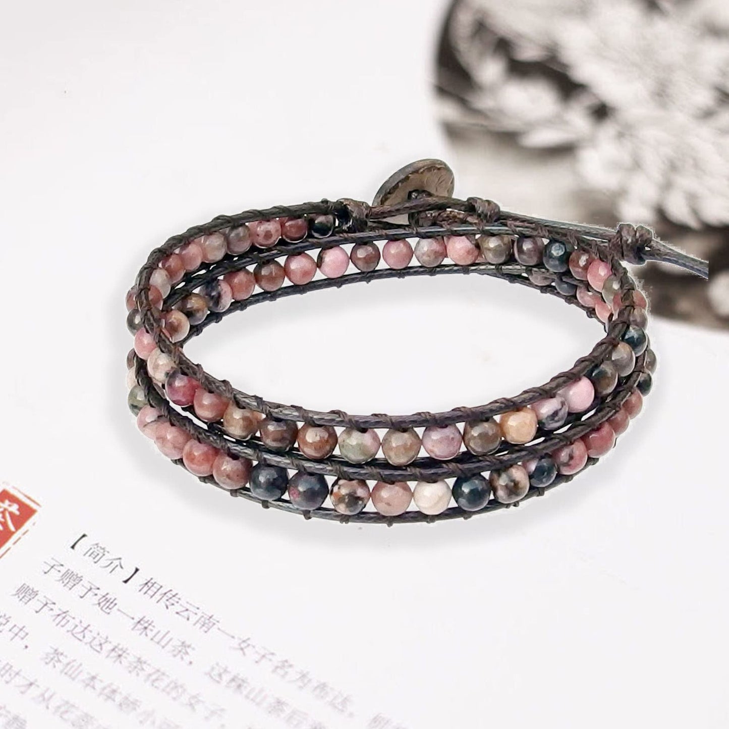 Ayriwoyi Wrap Bracelet for Women Beaded Stone Leather Wrap Bracelets for Women Bohemian Bracelet Adjustable Handmade Jewelry Gifts for Women