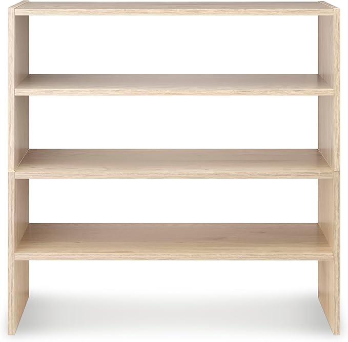 Whitmor Wood Stackable 2-Shelf Shoe Rack, White Oak, 24 inches