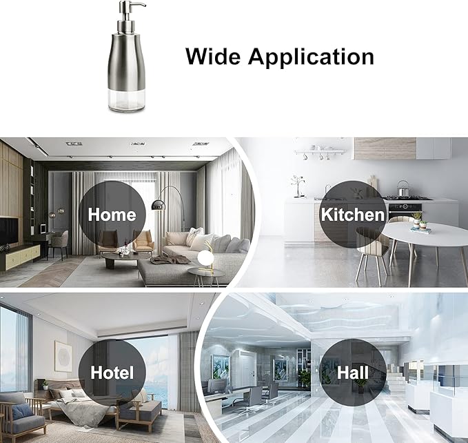 AUMIO Dish Soap Dispenser with Stickers, Kitchen Soap Dispensers Brushed Nickel Stainless Steel and Glass Combined, Refillable Liquid Hand Soap Dispenser for Bathroom & Kitchen (11OZ / 320ML)