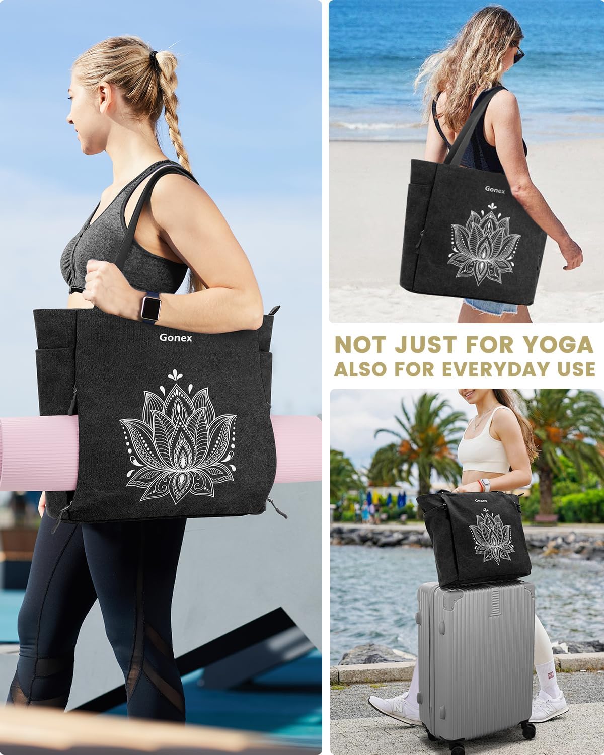 Gonex Yoga Mat Bag, Large Tote Bag with Multi Pockets for Women Men, Canvas Mat Carrier, Full Zipper Easy Access for Pilates Gym Travel