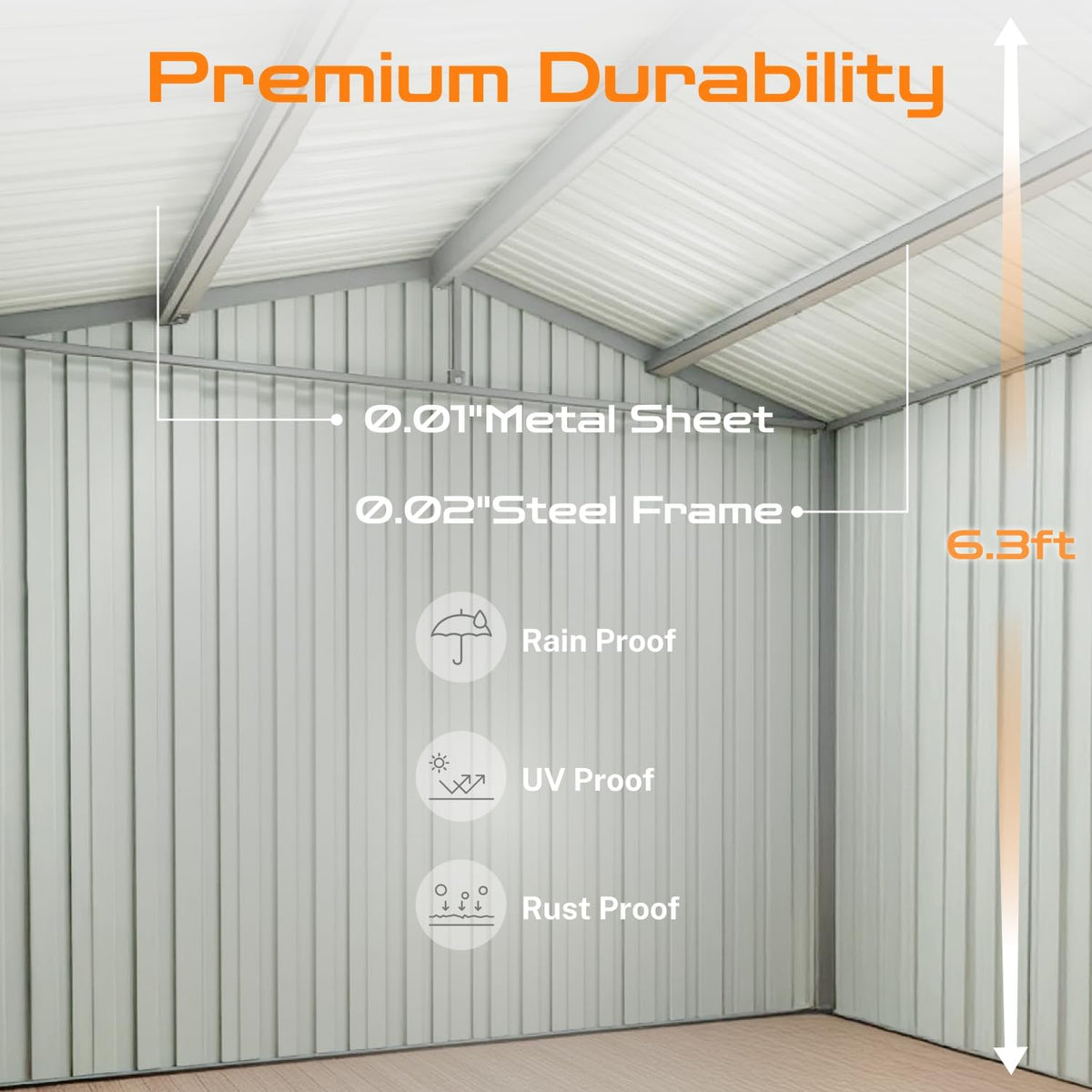 6 x 4 FT Outdoor Storage Metal Shed, Bike Garden Tool Shed with Slooping Roof, Lockable Doors and Aluminum Frames, Shed Easy to Assemble for Garden, Patio, Lawn, White+Yellow