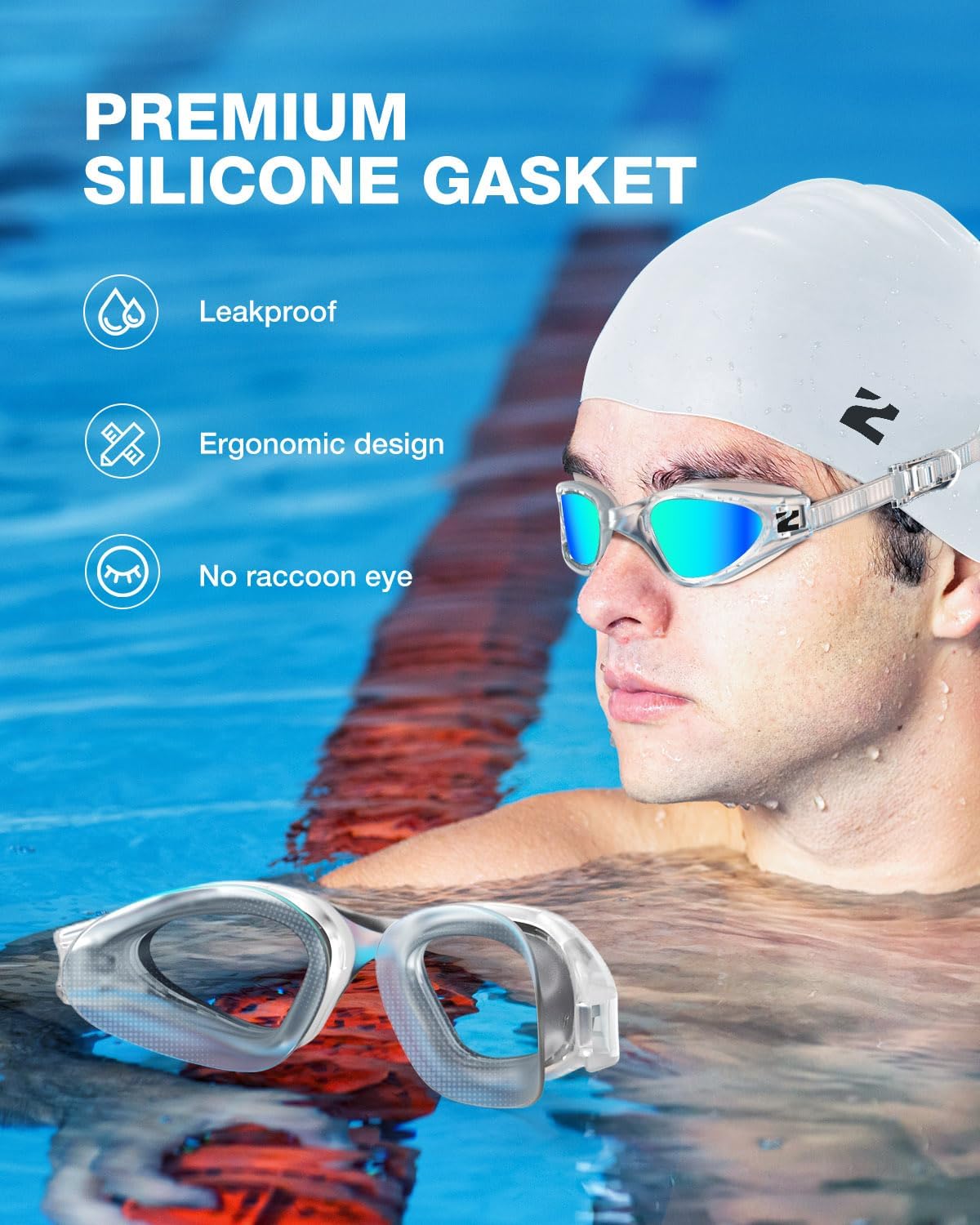 ZIONOR G1 Lite Swim Goggles with Swim Cap Comfortable Anti-fog Swimming Goggles Cap Set for Adult Men Women