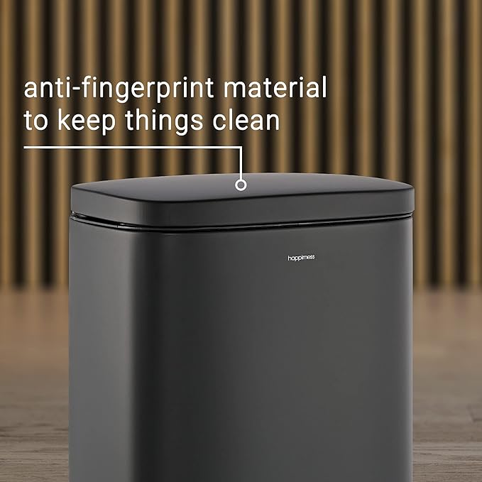 happimess HPM1011B Curtis 8-Gallon Step-Open Trash Can with Soft-Close Lid, Modern, Minimalistic, Fingerprint Proof for Home, Kitchen, Laundry Room, Office, Bedroom, Bathroom, Black