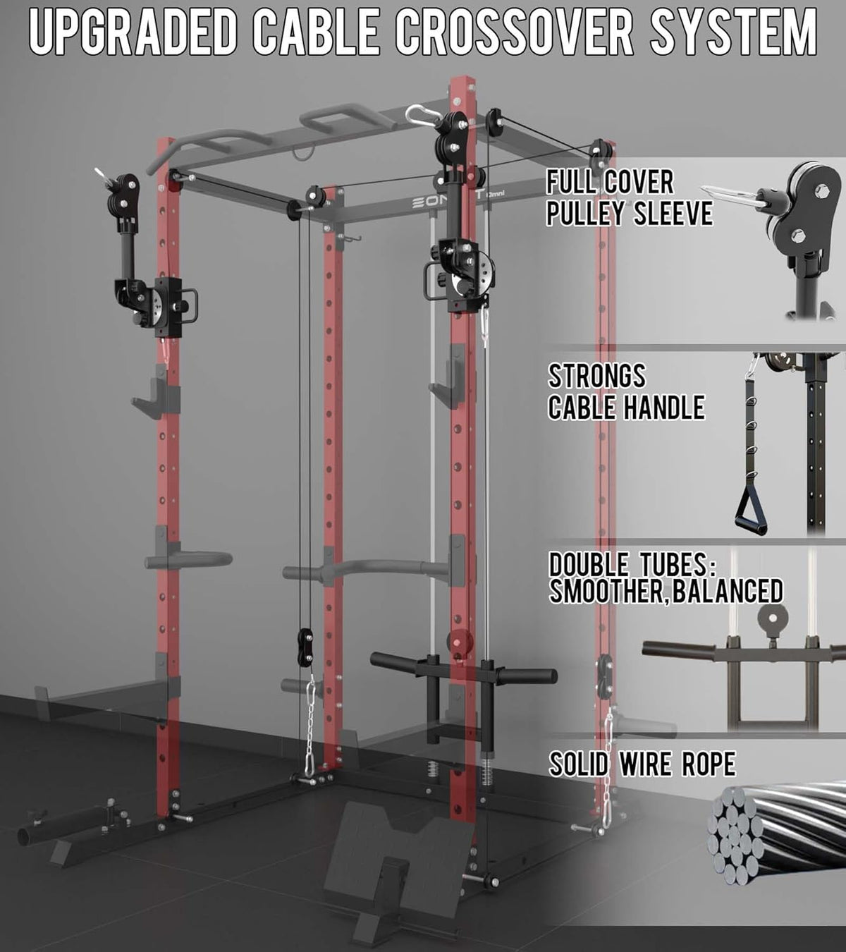 Eonfit E2 Power Cage,1500LB Squat Rack with Cable Crossover System.Multi-Function Power Rack for Home Gum.All-in-One Squat Rack with More Training Attachments