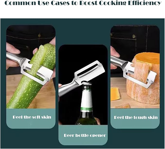 Multifunctional Vegetable Peeler,Zero Flex Peeler with Wooden Handle and Bottle Opener,Stainless Steel Kitchen Tool Suitable for All Kinds Of Vegetables and Fruits