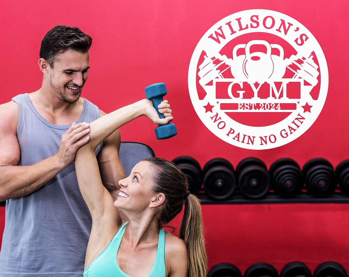 Personalized Motivational Gym Wall Art, Custom Monogram Decor, Vintage Metal Sign for Home Gym, Room Decor