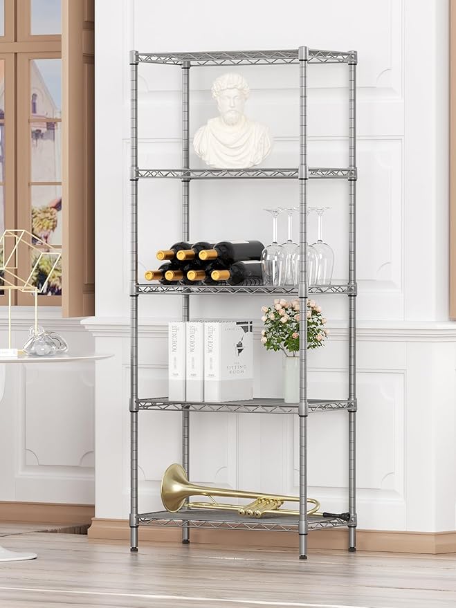 SINGAYE Shelf Wire Shelving Adjustable Storage Shelves Rack Standing Units for Kitchen Closet Laundry Bathroom Organizers Metal Pantry Narrow Mesh Gaps 12" D x 22" W x 59" H Gray