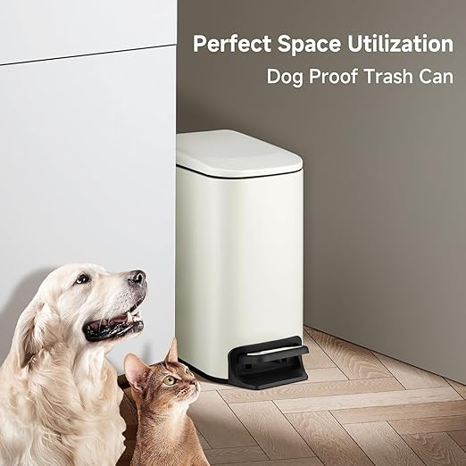 TIPGO Slim Bathroom Trash Can with Lid Soft Close, 6 Liter / 1.6 Gallon Stainless Steel Garbage with Removable Inner Bucket, Small Trash Bins for Bedroom, Office (Cream)