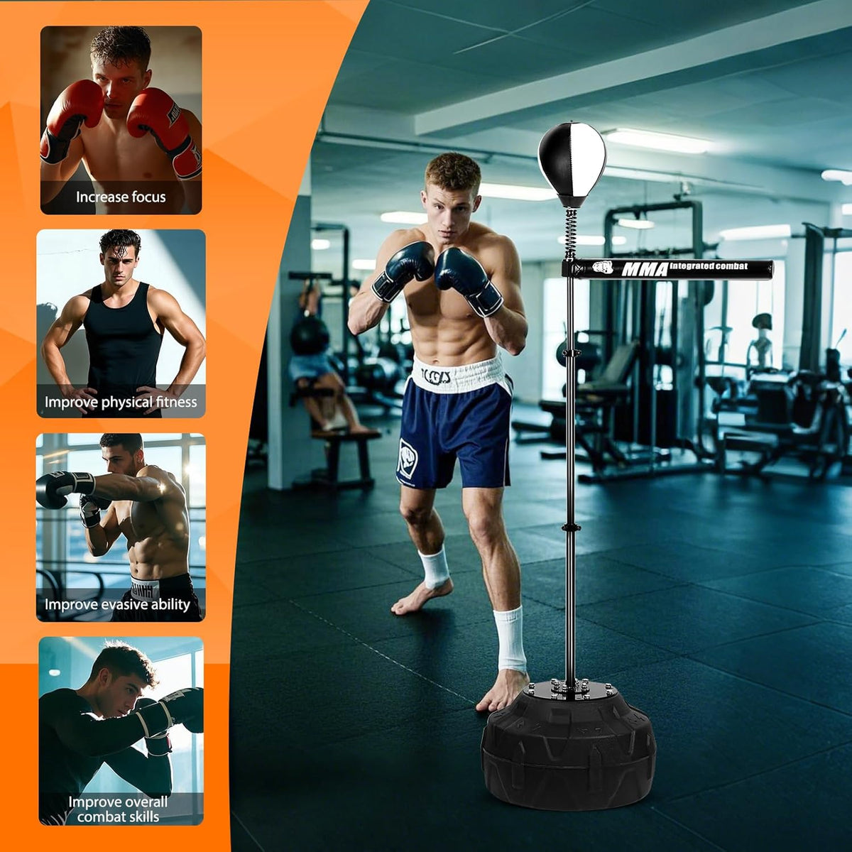 INNOLIFE Spinning Bar Boxing 360°Black White Speed Trainer Free Standing Punching Bag Adjustable Height Ideal for Adults and Youth Enhance Reflexes and Boxing Skills