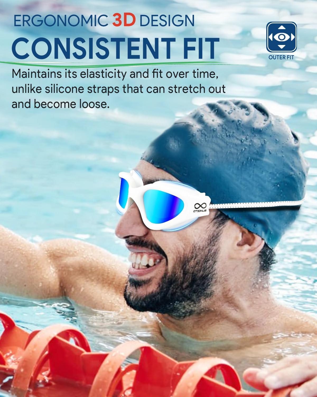 Swim Goggles, Polarized Adult Swimming Goggles Bungee Strap No Hair Pulling Anti-fog Pool Goggles for Men Women