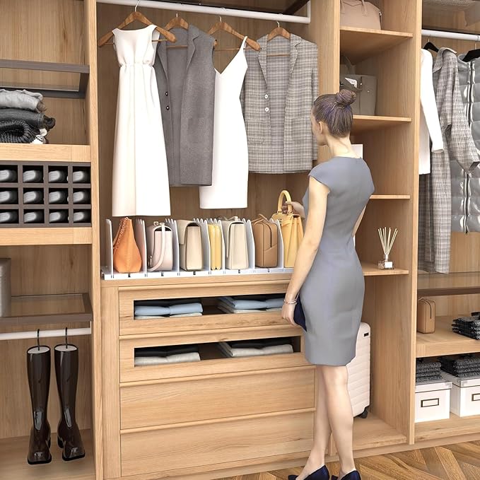 SPACEKEEPER Adjustable Shelf Divider for Closet, 2 Pack Clear Purse Organizers for Closet Acrylic Handbag Separators Storage Organizer Bookshelf Separator Dividers in Bedroom, Office