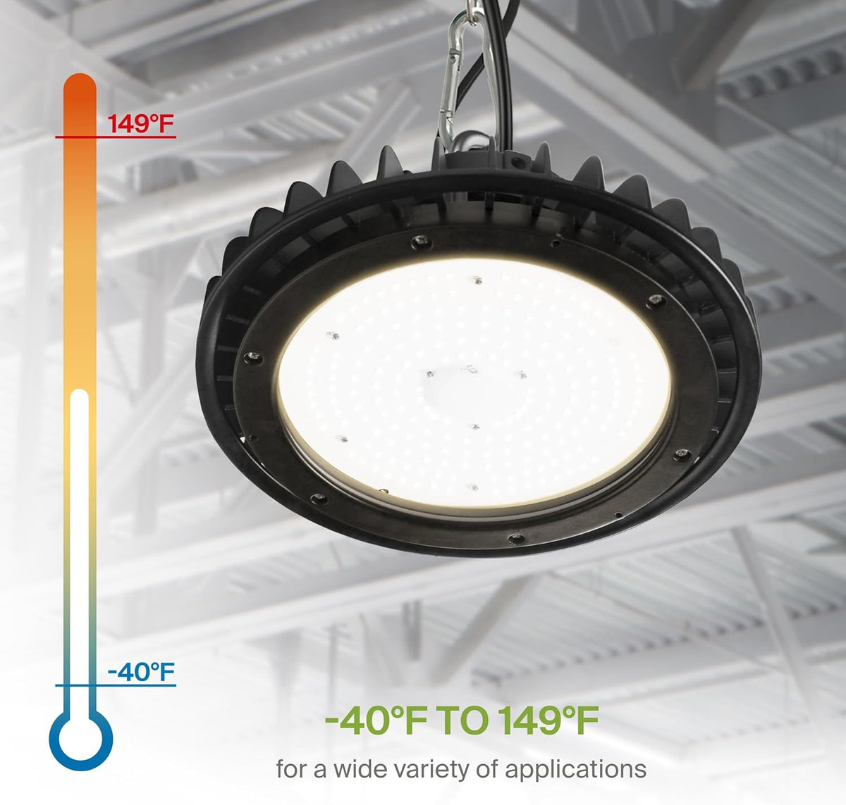 ASD LED High Bay UFO Light Fixture, Commercial Shop Lighting | Dimmable, IP69K Waterproof, DLC Premium, UL Listed | 100W 14600LM 3500K 100-277V | Warehouse, Garage, Workshop, Barn Lamp | Black
