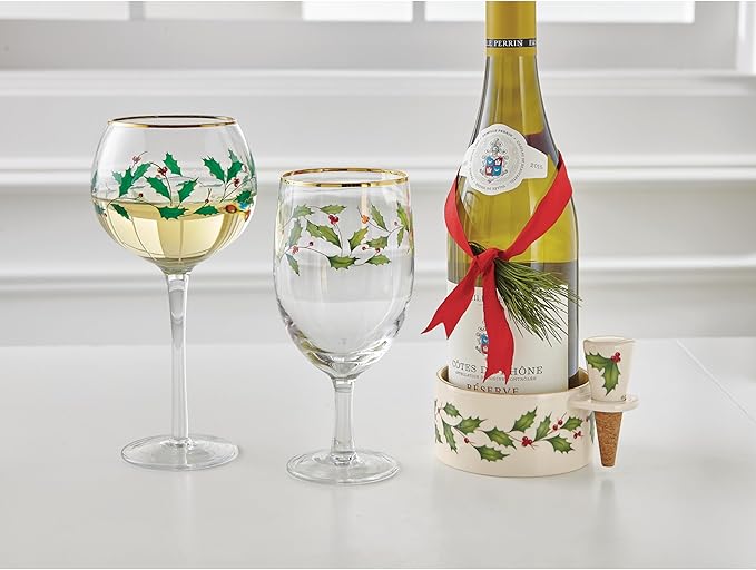 Lenox 870006 Hosting The Holidays Wine Coaster & Stopper Set, Christmas Theme