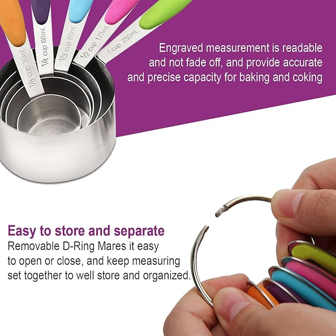 Measuring Cups and Spoons Set 13 Piece. Includes 10 Stainless Steel Measuring Spoons and Cups Set and 3 Plastic Measuring Cup. Liquid Measuring Cups Set and Dry Metal Measuring Cup Set