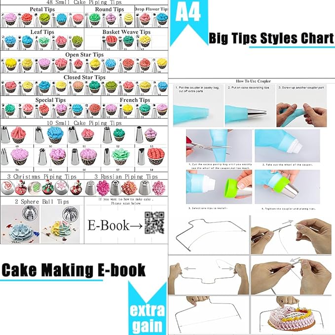 Cake Decorating Kit Cake Decorating Supplies, 515 PCS Baking Supplies Set with 3 Springform Pan Sets, 66 Icing Piping Nozzles, Cake Rotating Turntable, Piping Bags, Birthday Gifts for Mom Wife