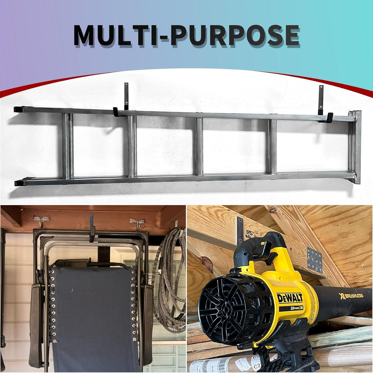 Heavy Duty Steel Hooks - Wall Mount Organizer for Garage & Garden Tools, Hoses & More (4, Small)
