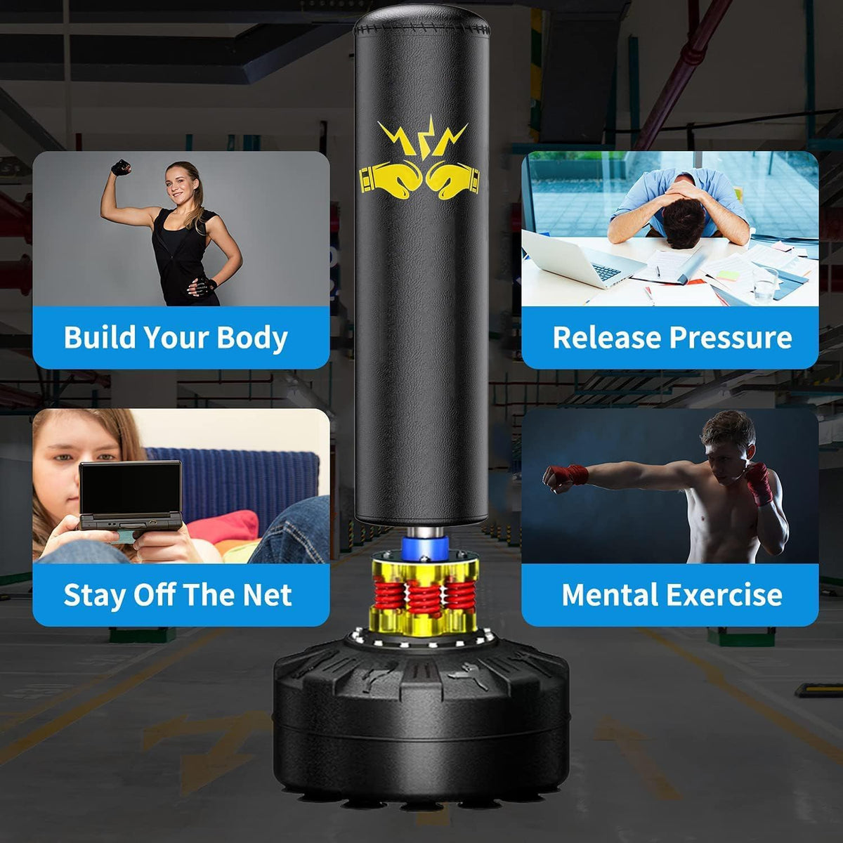 Freestanding Punching Bag for Adults,70'' Boxing Bag with Stand Kicking Bag Heavy Bag with Boxing Gloves,Suitable for Boxing and Kickboxing for Home Office Gym,Gift for Boys and Girls