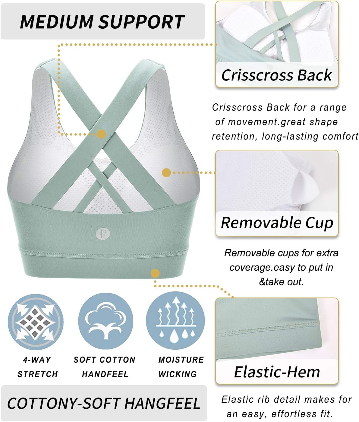 RUNNING GIRL Sports Bra for Women, Criss-Cross Back Padded Strappy Sports Bras Medium Support Yoga Bra with Removable Cups