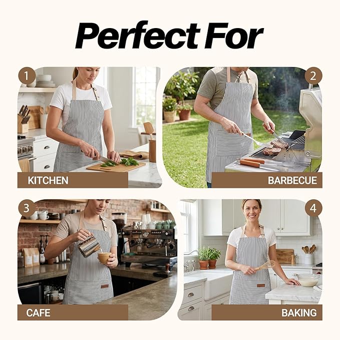 2Pack Adjustable Kitchen Apron for Women Men with 2 Pockets,Cotton-Polyester Blend Bib Aprons for Cooking,Baking
