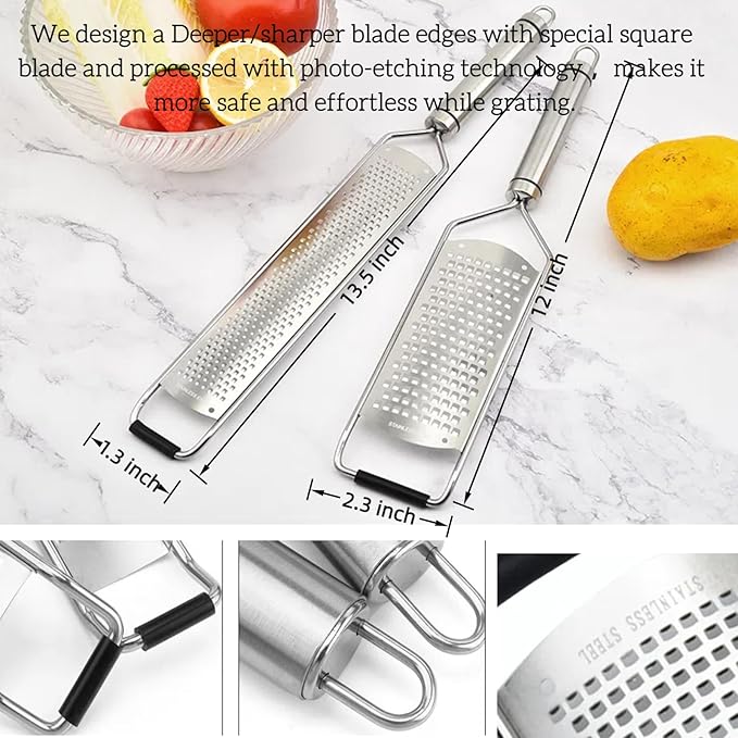 Stainless Steel 12 inch Cheese Grater, vegetable & Fruit grater Zester, Kitchen Tool Lemon Metal Zester with handle.