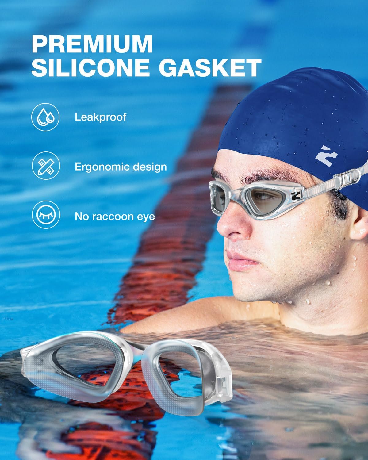 ZIONOR G1 Lite Swim Goggles with Swim Cap Comfortable Anti-fog Swimming Goggles Cap Set for Adult Men Women