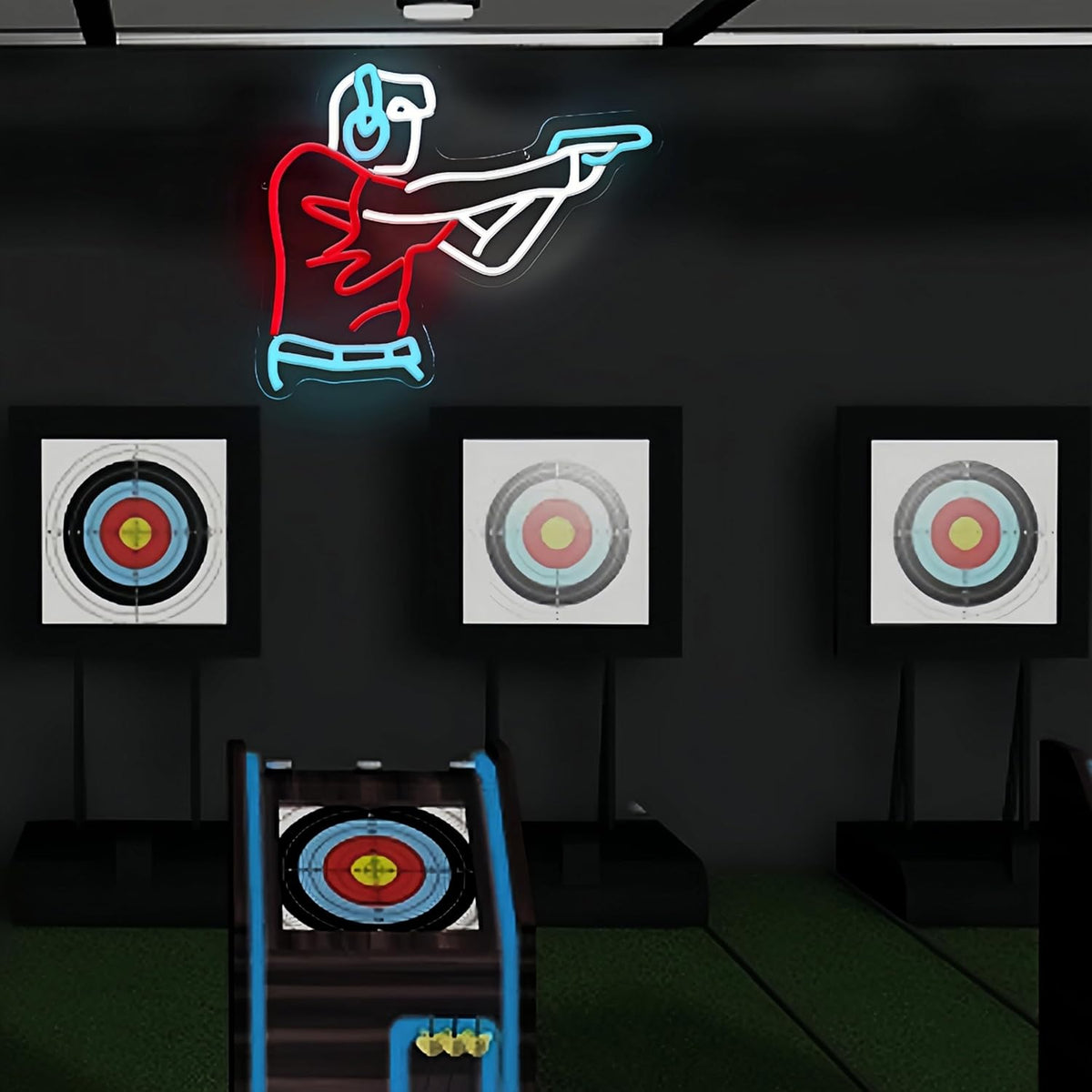 Man Shooting Neon Sign Gun Led Light Up Sign Game Player Gifts Dimmable Shooting Decor for Gun Club Decor Man Cave Game Room 15"×11.9"