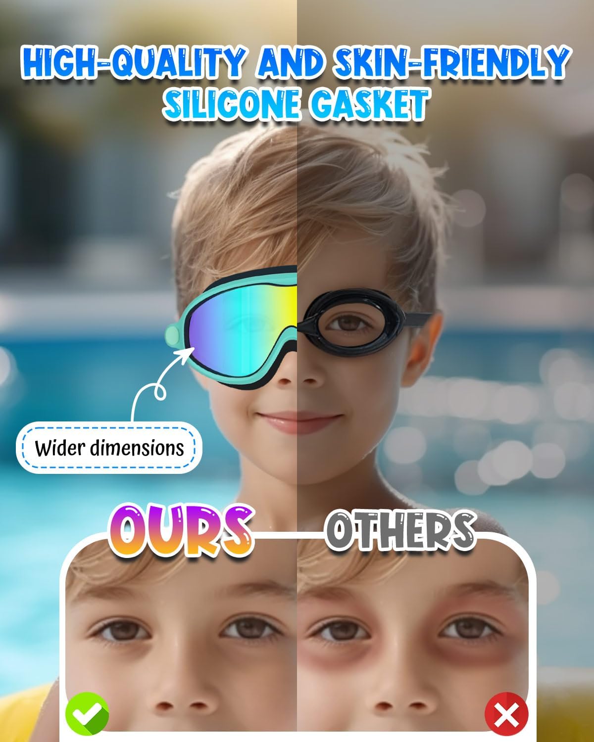 Rantizon Swim Goggles 2 Pack, Wide View Anti Fog&UV Swimming Goggles for Audlt, No Leaking Swim Glasses for Men Women Kids