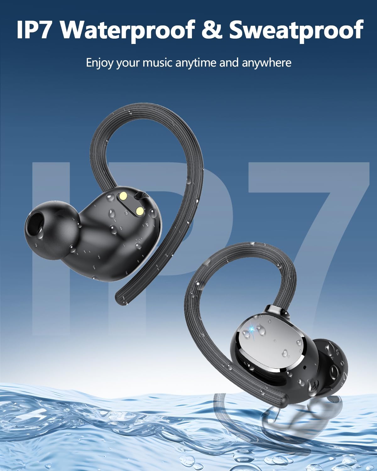 Ear Buds Wireless Bluetooth Earbuds Sport 2025 New Bluetooth 5.3 Headphones with LED Display 128H Playtime Powerful Bass Over Ear Earphones with Earhooks IP7 Waterproof for Gym/Running/Workout