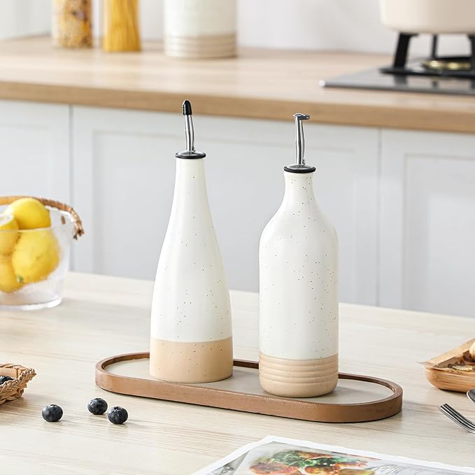 vancasso 16 Oz Ceramic Olive Oil Dispenser Bottle, Bottle Dispenser with Spout and Funnel for Kitchen,Suitable for Oil, Vinegar, Coffee Syrups & Other Liquids,Cream