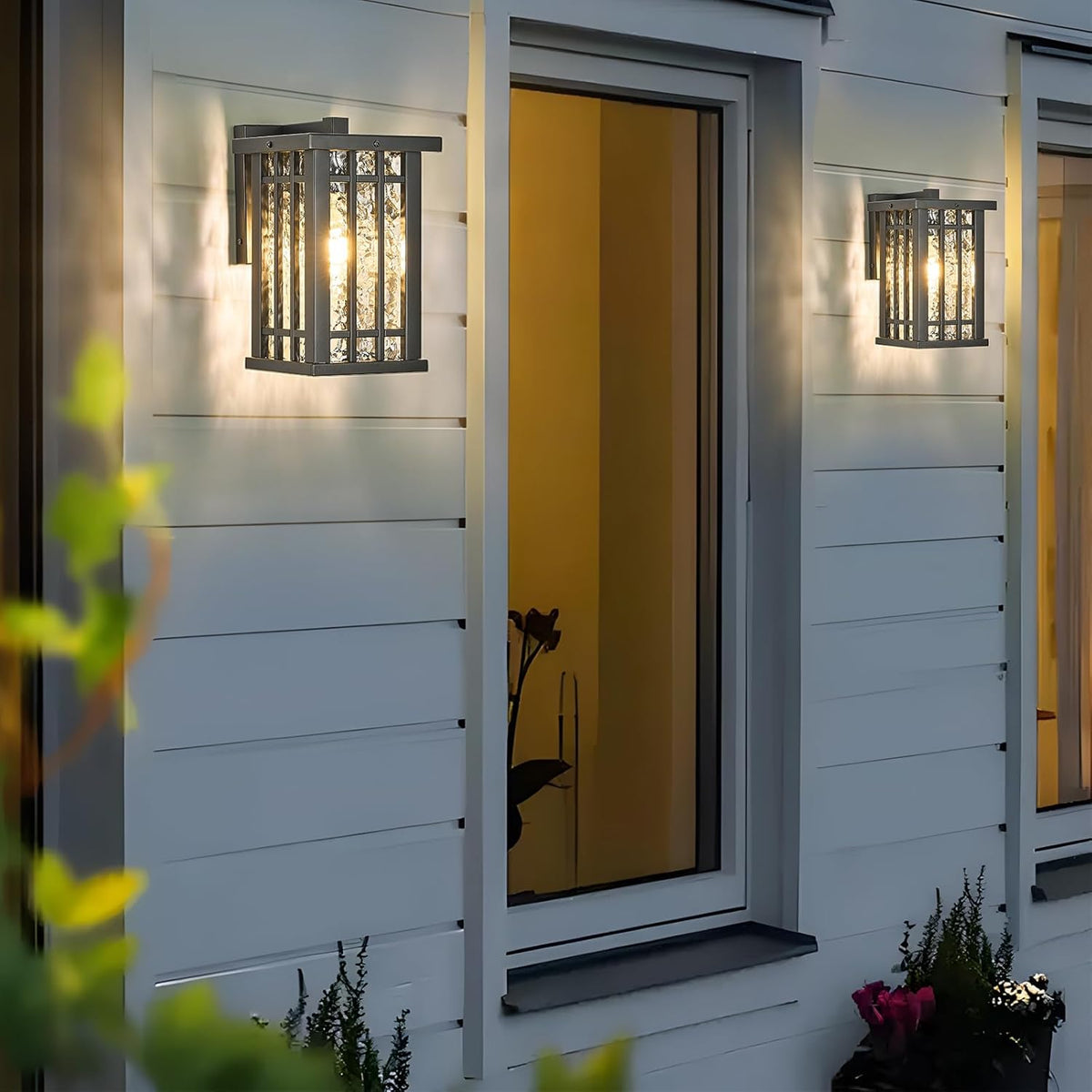 Outdoor Wall Light E26 Base Metal Frame - Black Exterior Waterproof Lanterns with Clear Glass, Porch Wall Mount Lighting for Garage, Patio(Bulb not Included)