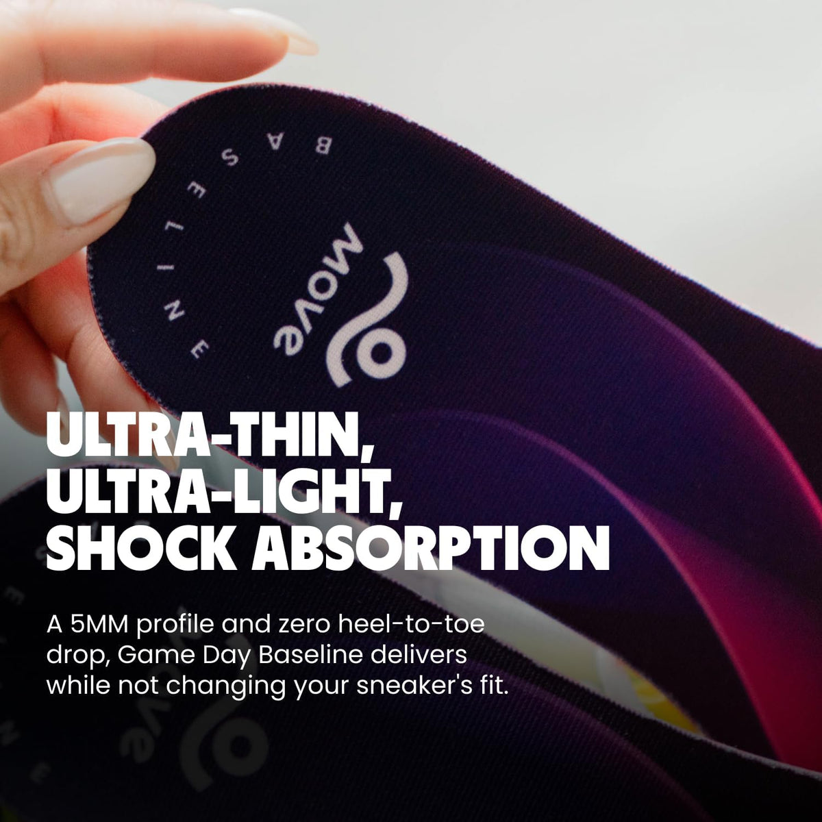 MOVE Baseline - All-Purpose Insoles - Sock Liner - Ultra Thin Shock Absorption - Maximum Freedom of Movement and Energy Return for Cleats, Shoes, Running, Basketball, Baseball (M8-8.5/WM9.5-10)
