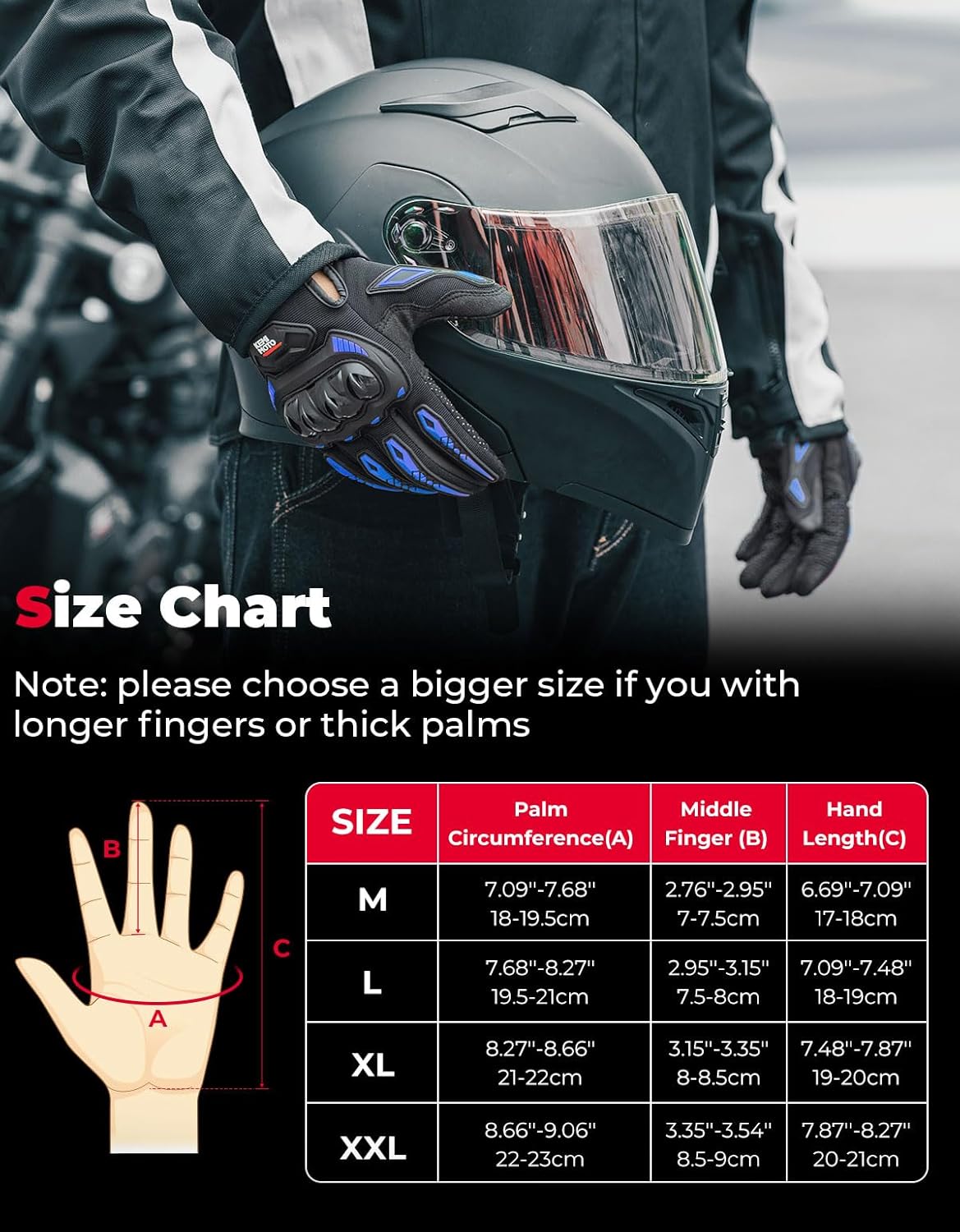 KEMIMOTO Motorcycle Gloves for Men/Women, Touchscreen Dirt Bike Gloves with Shell, Anti-Slip for Motorbike, Riding, Racing, Cycling, Dirt Bike, ATV, UTV, Motocross, BMX, Hiking