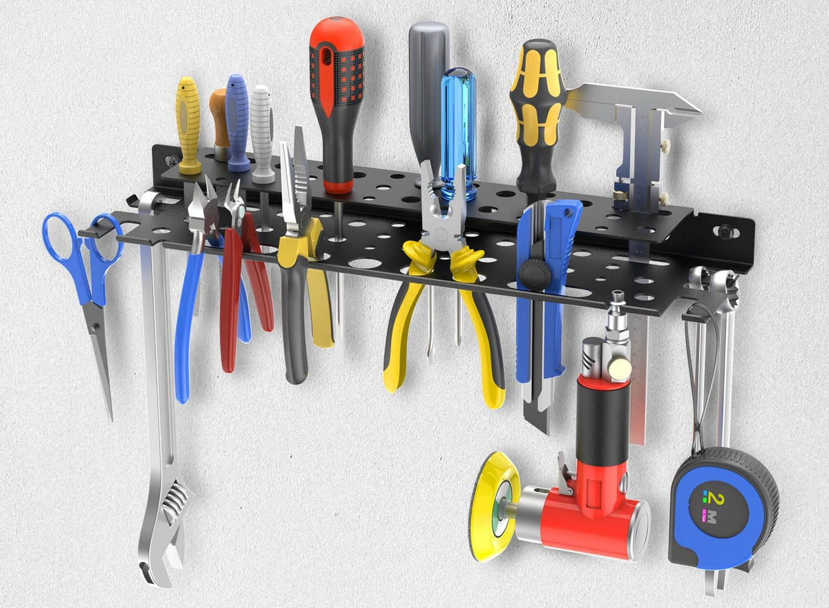 WallMount Tool Storage Rack, 17'' Screwdriver Holder Organizer, Equipped Suspension Holes for Pneumatic Tools