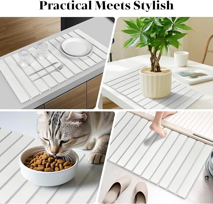 Large Stone Dish Drying Mats for Kitchen Counter, 28"(L)×16"(W), Quick Drying Collapsible Dish Drying Mat, Absorbent Eco-Friendly Diatomaceous Earth Mats for Dishes Bottles, Match Any Countertop