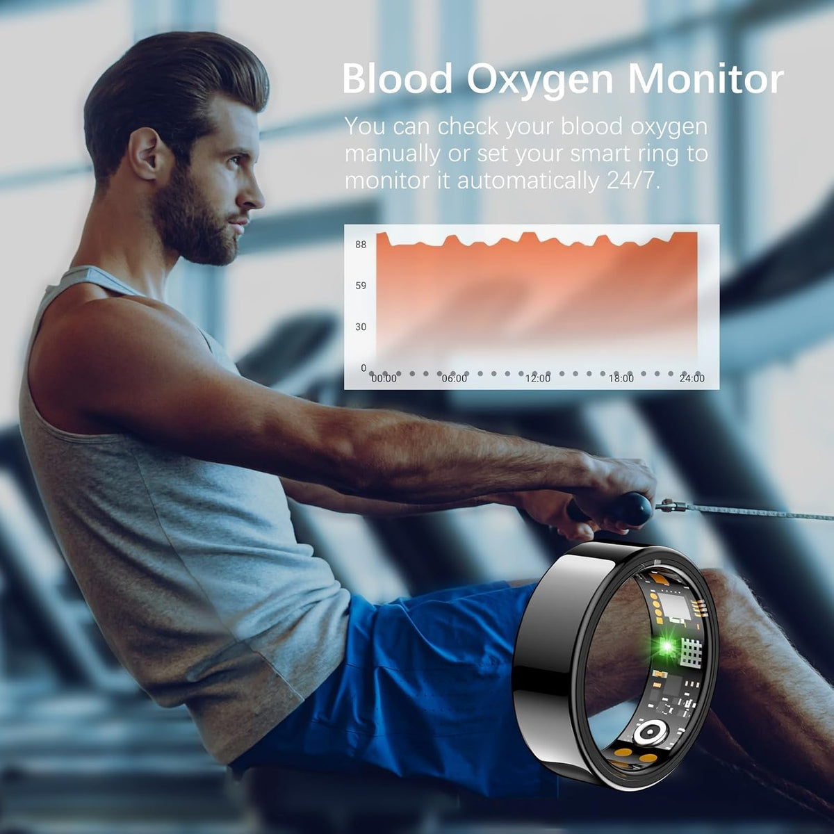 Ring Health Tracker for Women Men, Fit Ring with Heart Rate, Blood Oxygen, Sleep Monitor, Calories, Step Counter, IP68 Waterproof Smart Ring for iPhone & Android, No Subscription Fee (Black, 9#)